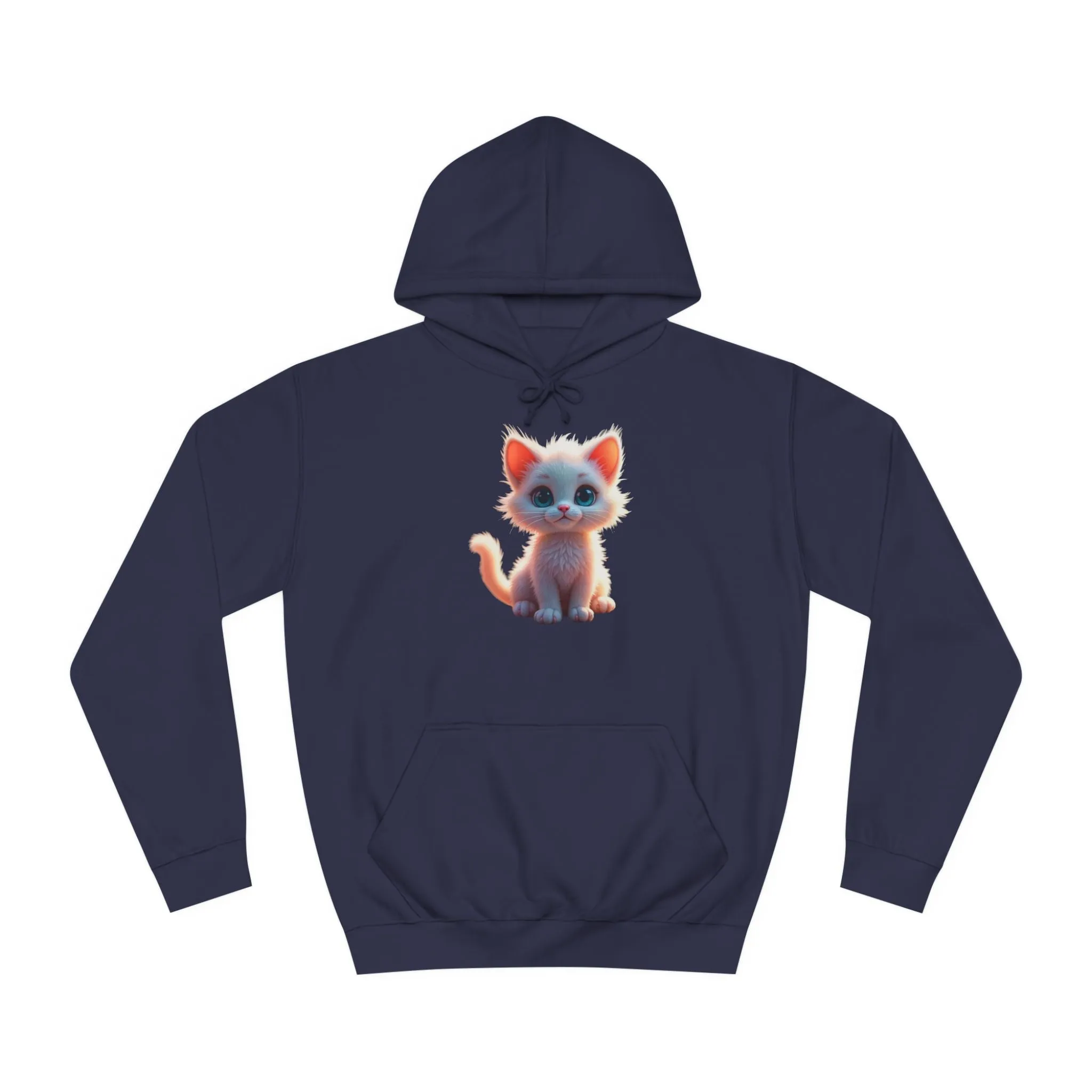 Unisex College Hoodie - 80% cotton, 20% polyester - A cute white kitten sitting up with blue eyes