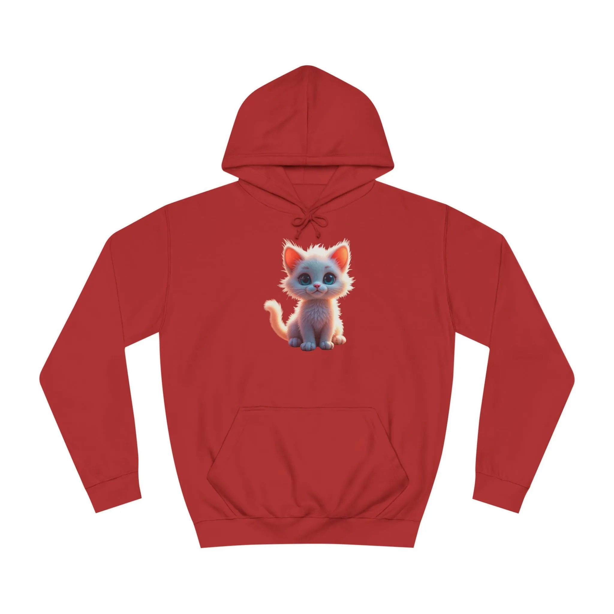 Unisex College Hoodie - 80% cotton, 20% polyester - A cute white kitten sitting up with blue eyes