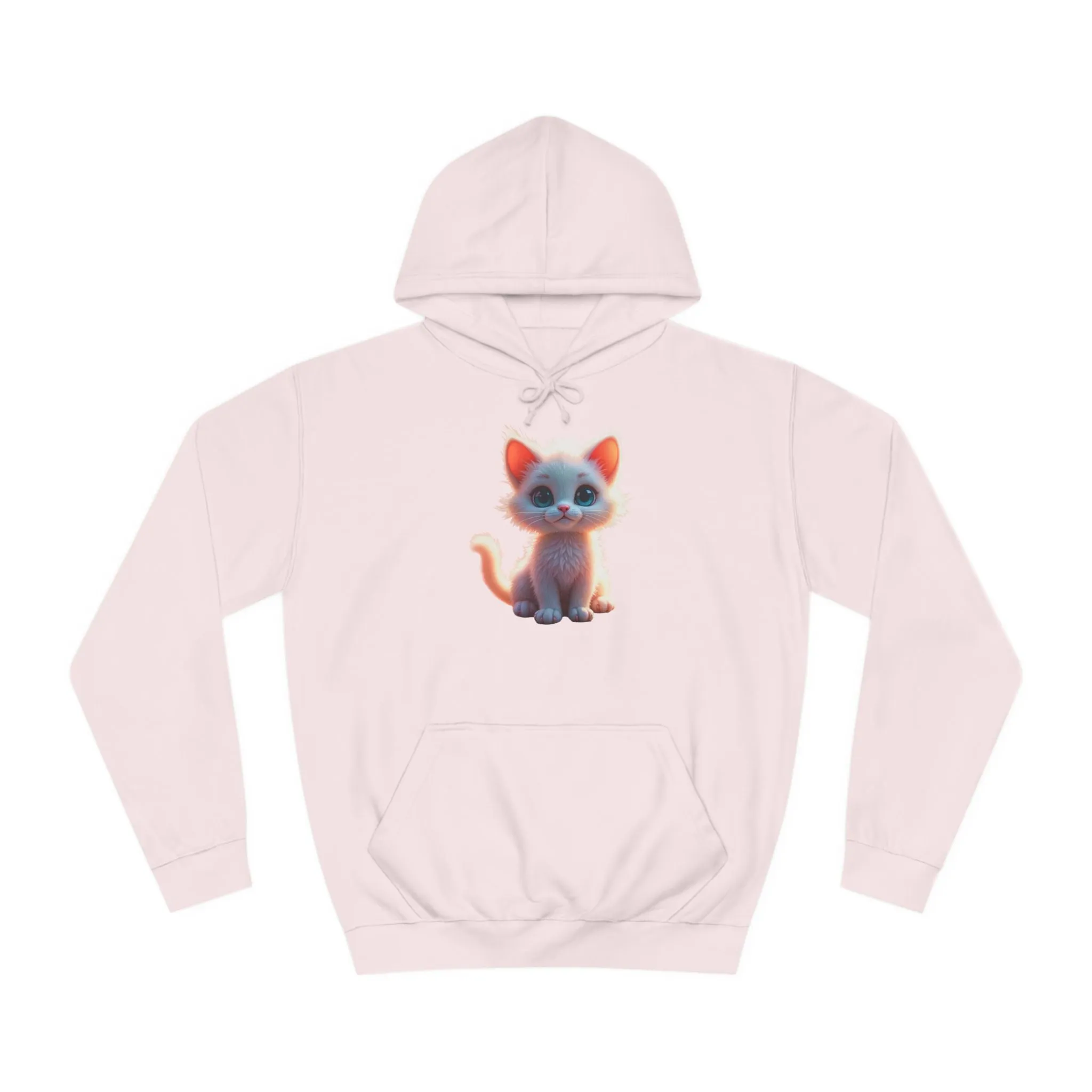 Unisex College Hoodie - 80% cotton, 20% polyester - A cute white kitten sitting up with blue eyes