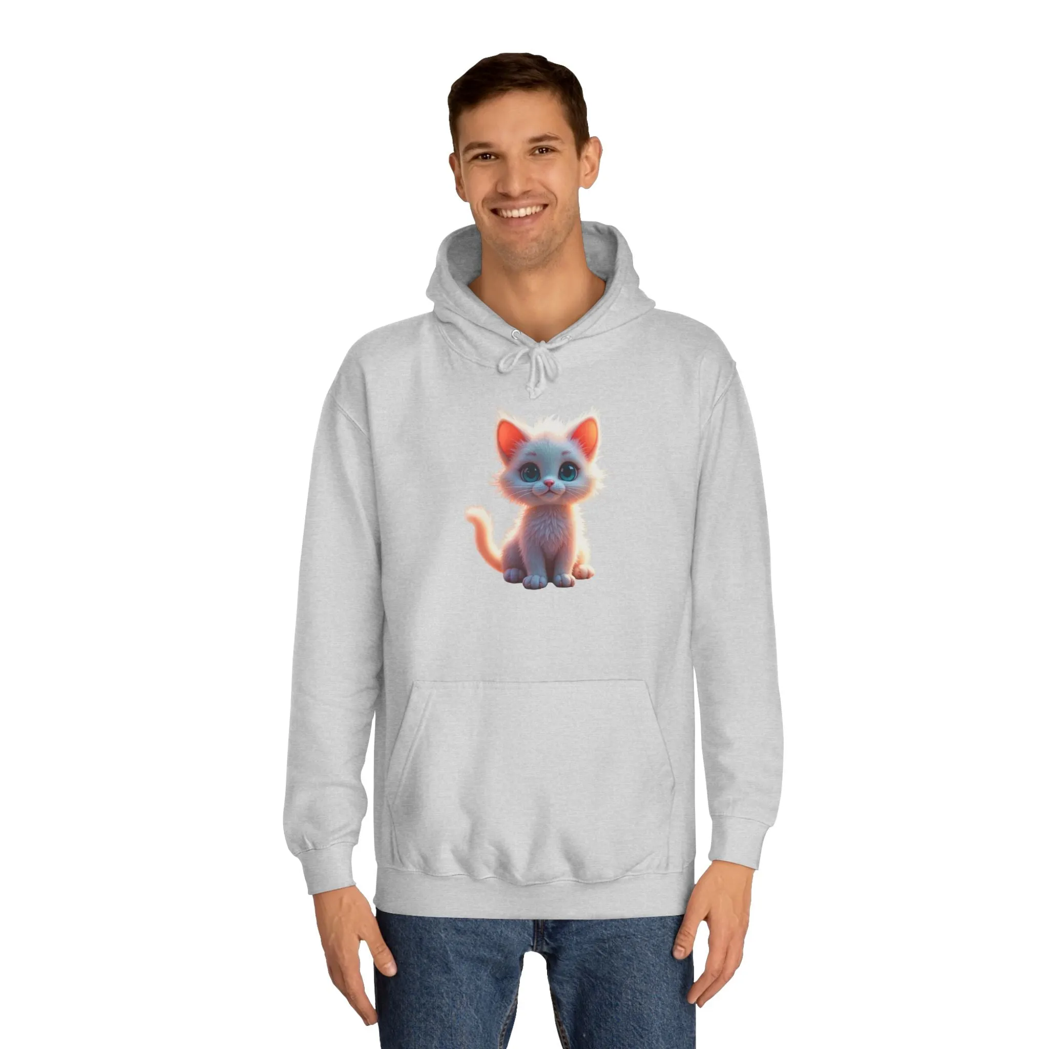 Unisex College Hoodie - 80% cotton, 20% polyester - A cute white kitten sitting up with blue eyes