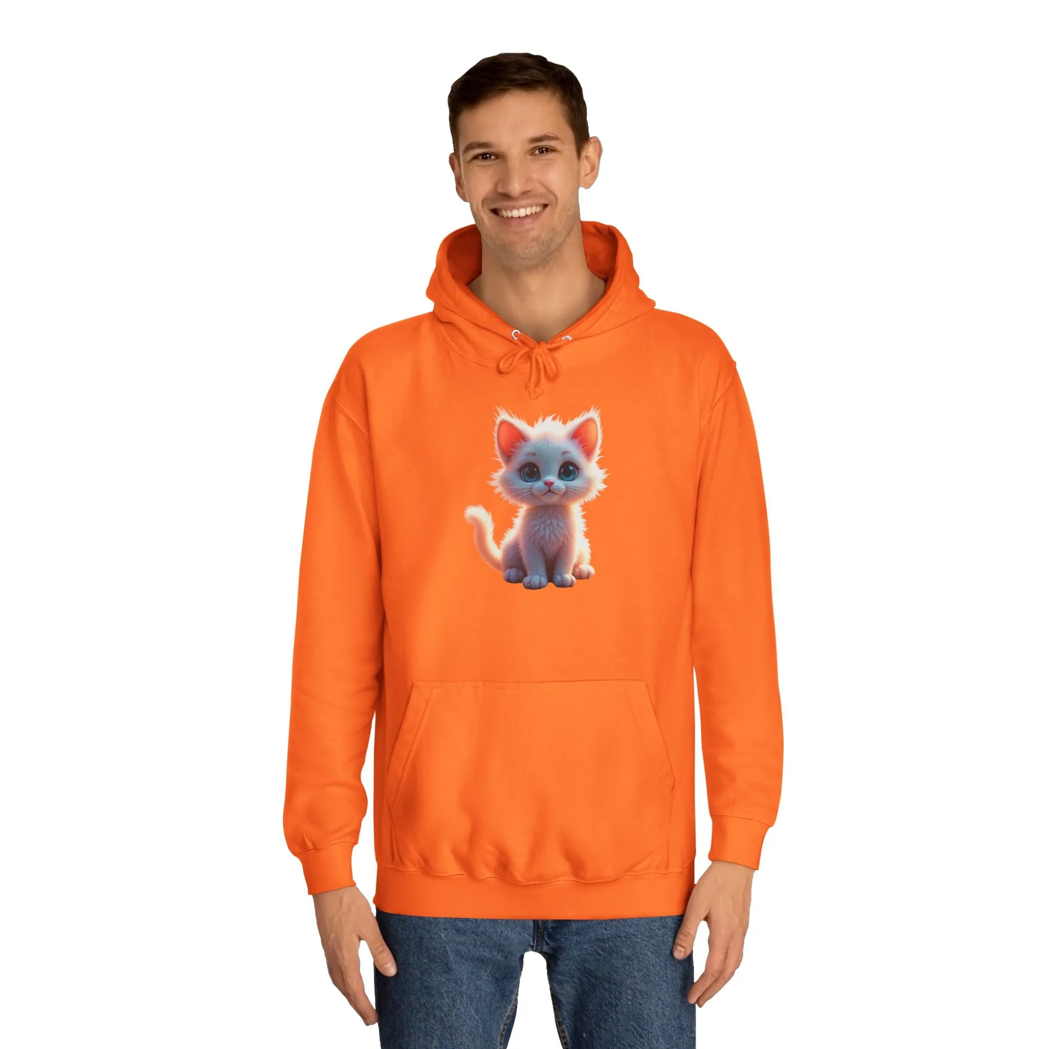 Unisex College Hoodie - 80% cotton, 20% polyester - A cute white kitten sitting up with blue eyes