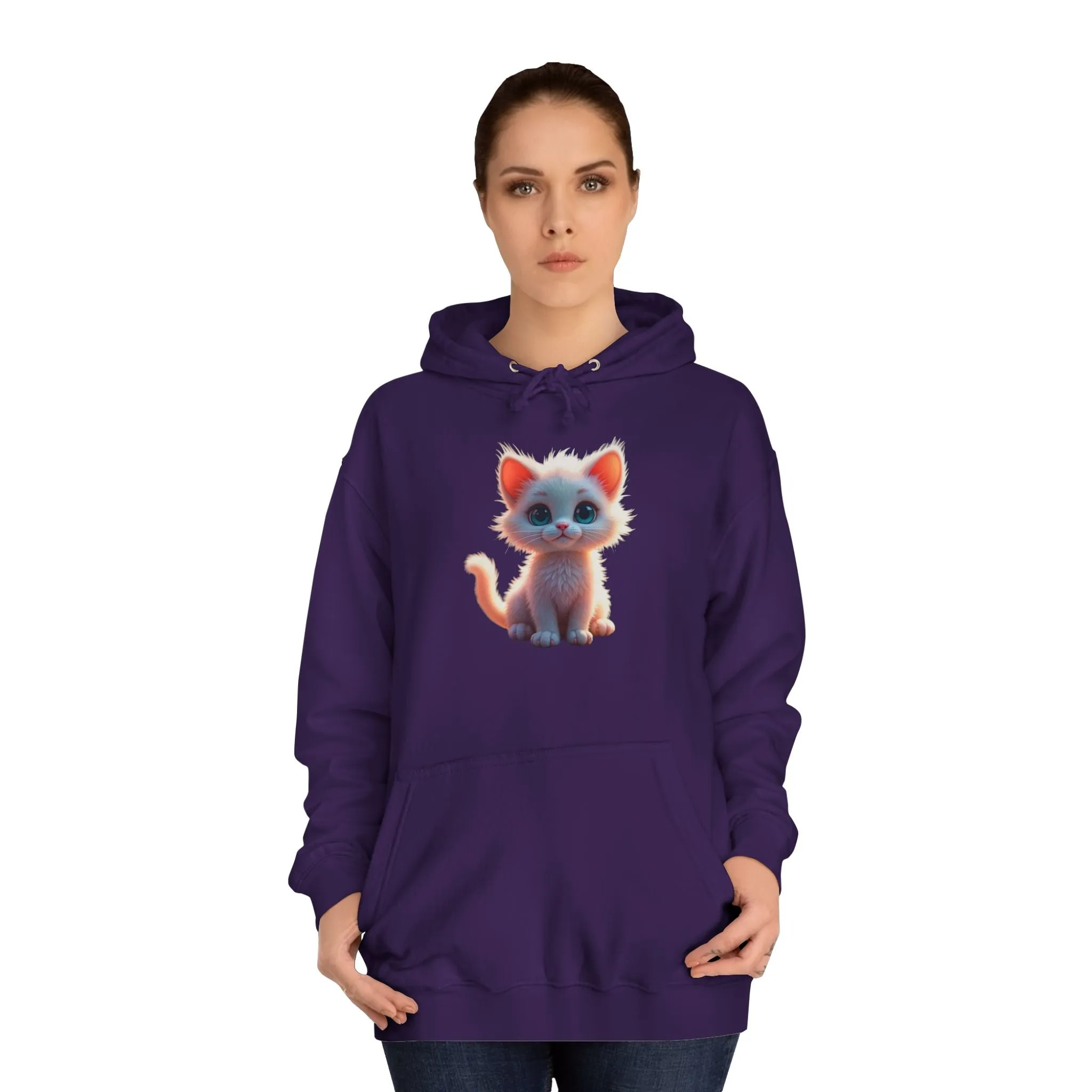 Unisex College Hoodie - 80% cotton, 20% polyester - A cute white kitten sitting up with blue eyes