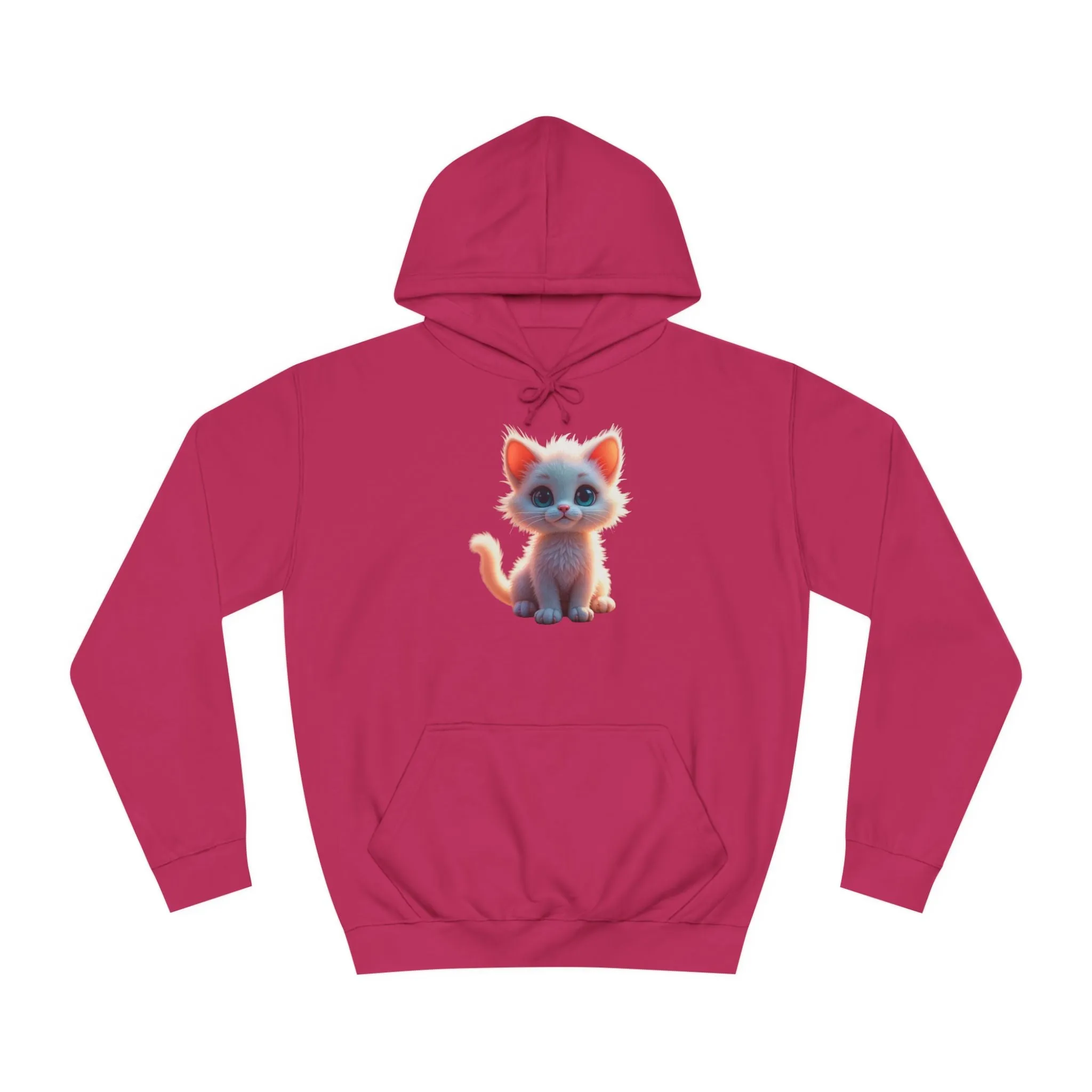 Unisex College Hoodie - 80% cotton, 20% polyester - A cute white kitten sitting up with blue eyes