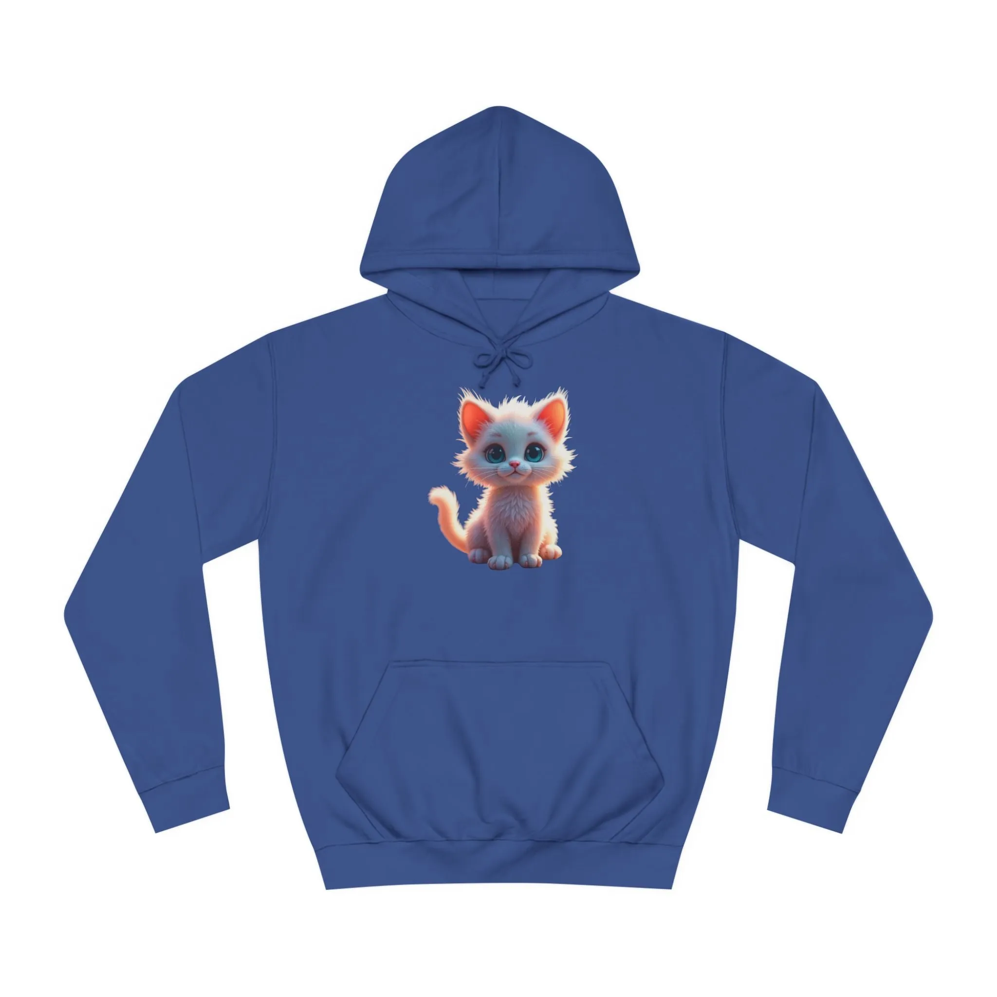 Unisex College Hoodie - 80% cotton, 20% polyester - A cute white kitten sitting up with blue eyes