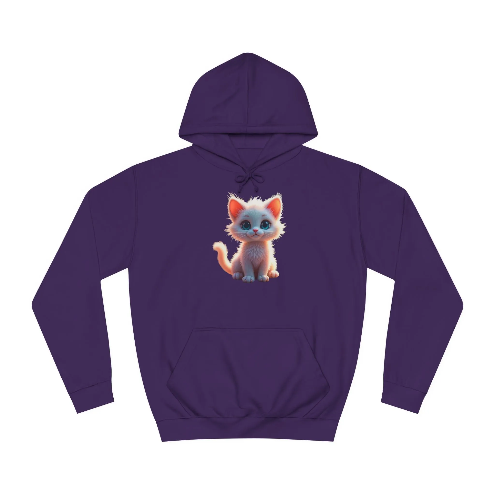 Unisex College Hoodie - 80% cotton, 20% polyester - A cute white kitten sitting up with blue eyes