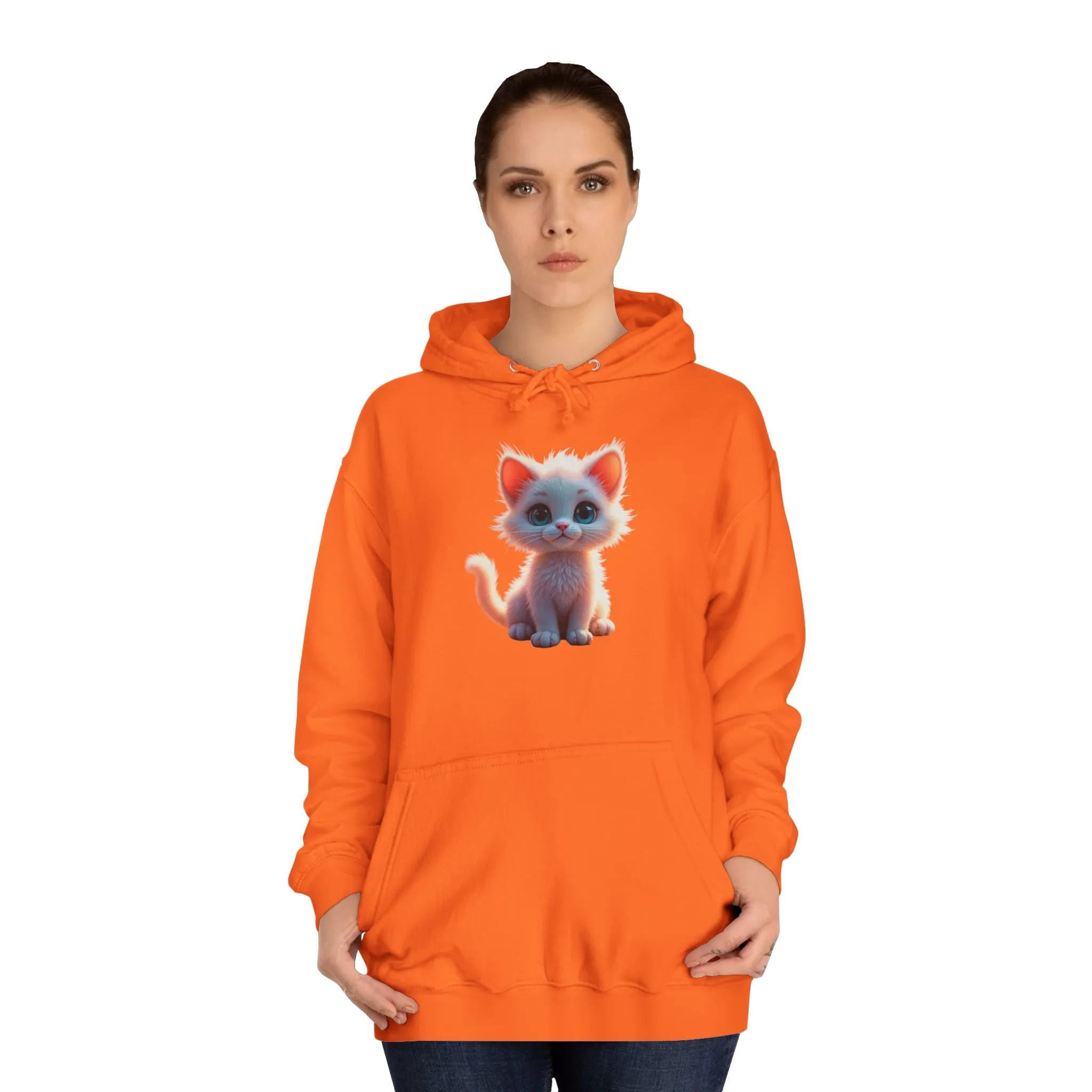 Unisex College Hoodie - 80% cotton, 20% polyester - A cute white kitten sitting up with blue eyes