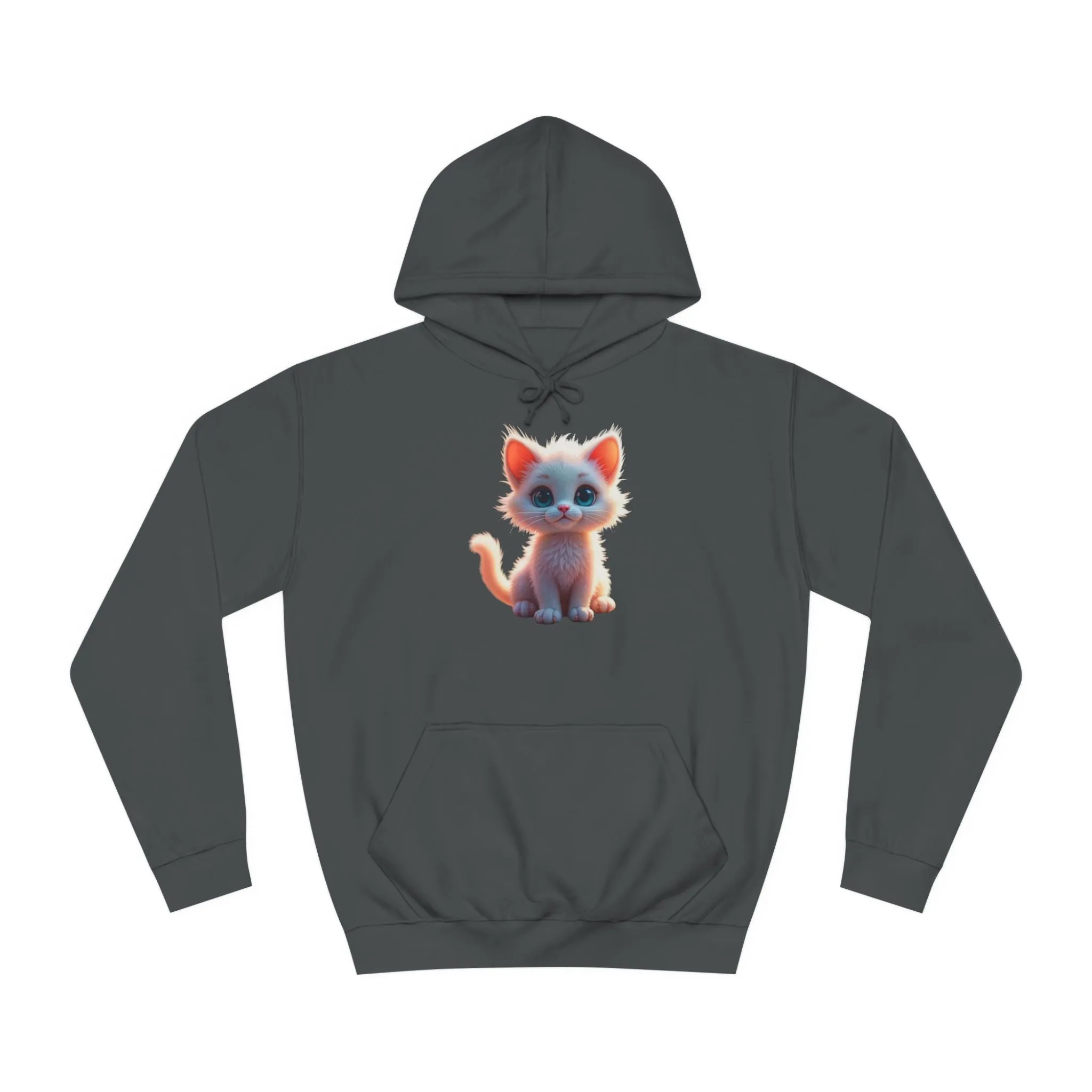 Unisex College Hoodie - 80% cotton, 20% polyester - A cute white kitten sitting up with blue eyes