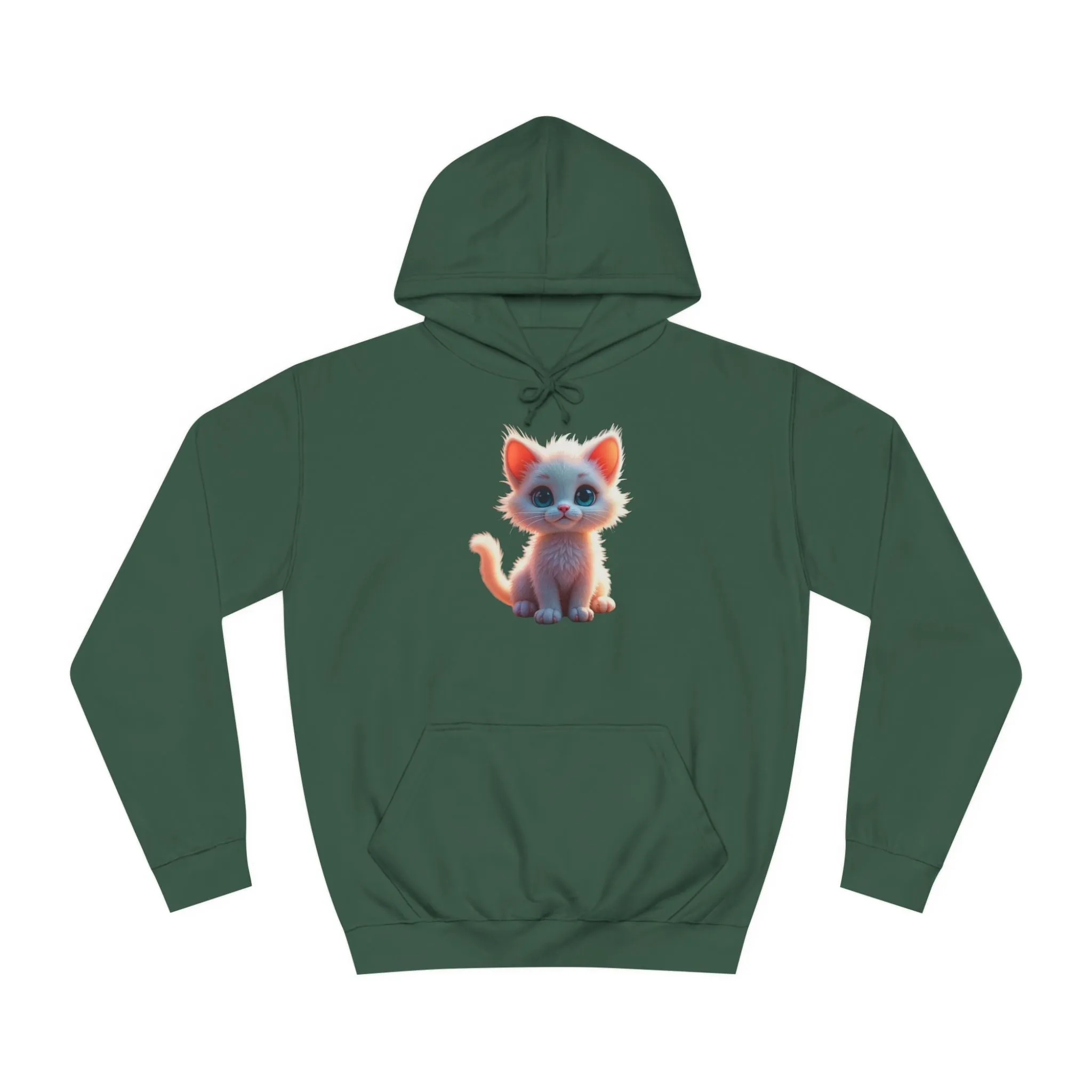 Unisex College Hoodie - 80% cotton, 20% polyester - A cute white kitten sitting up with blue eyes