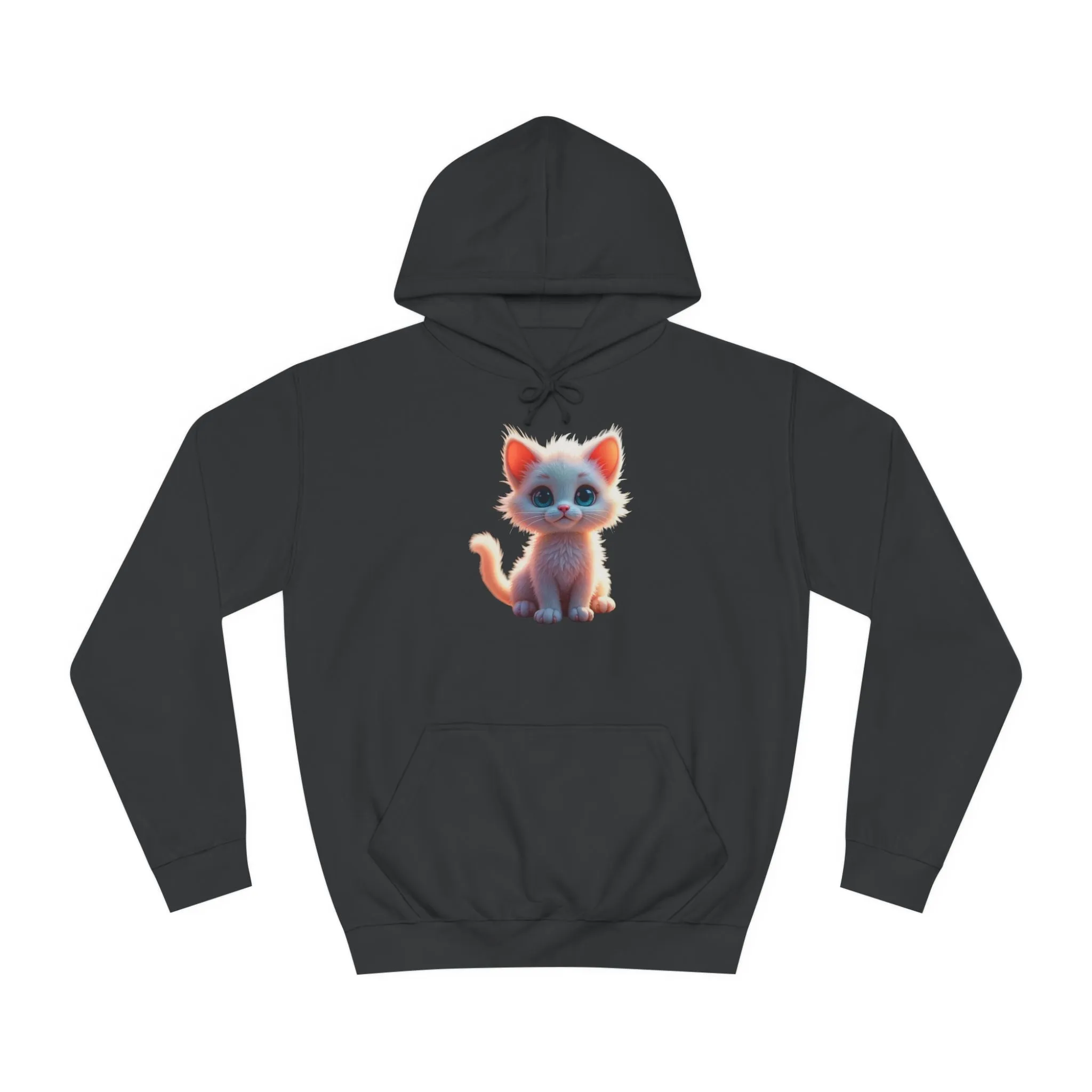 Unisex College Hoodie - 80% cotton, 20% polyester - A cute white kitten sitting up with blue eyes