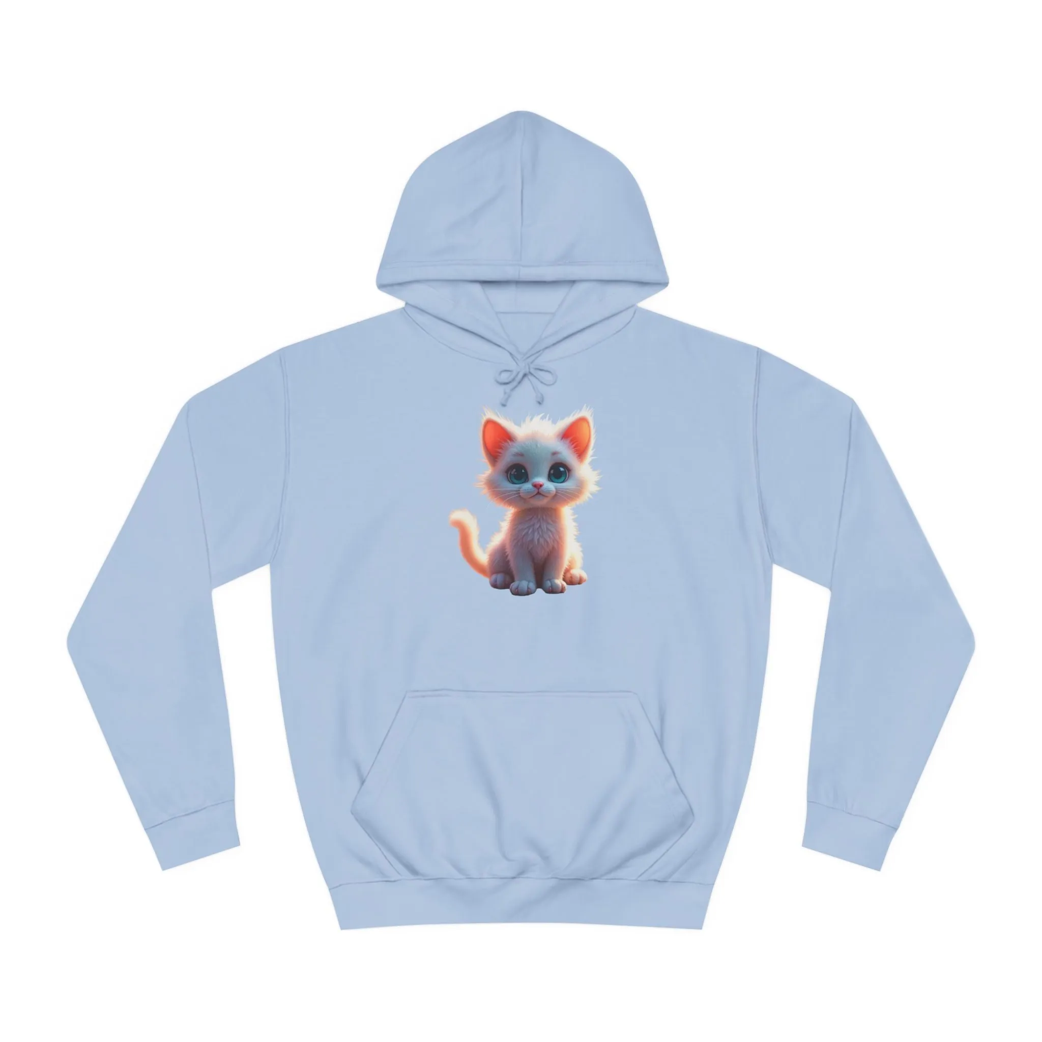 Unisex College Hoodie - 80% cotton, 20% polyester - A cute white kitten sitting up with blue eyes