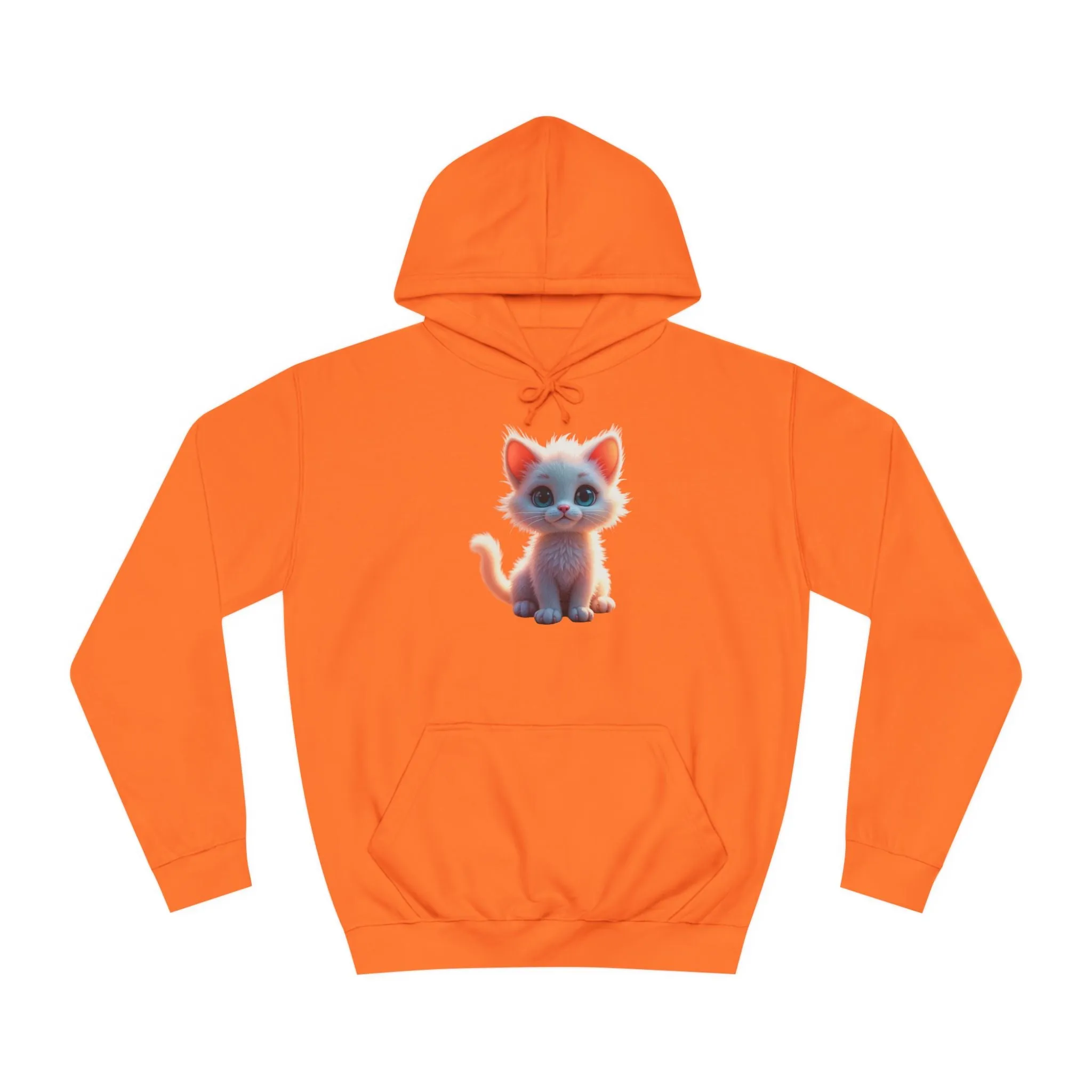 Unisex College Hoodie - 80% cotton, 20% polyester - A cute white kitten sitting up with blue eyes
