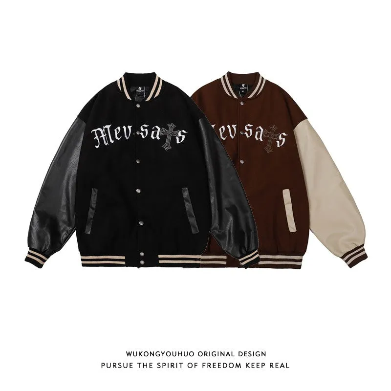 Unisex embroidered color-blocking baseball jacket men's winter jacket