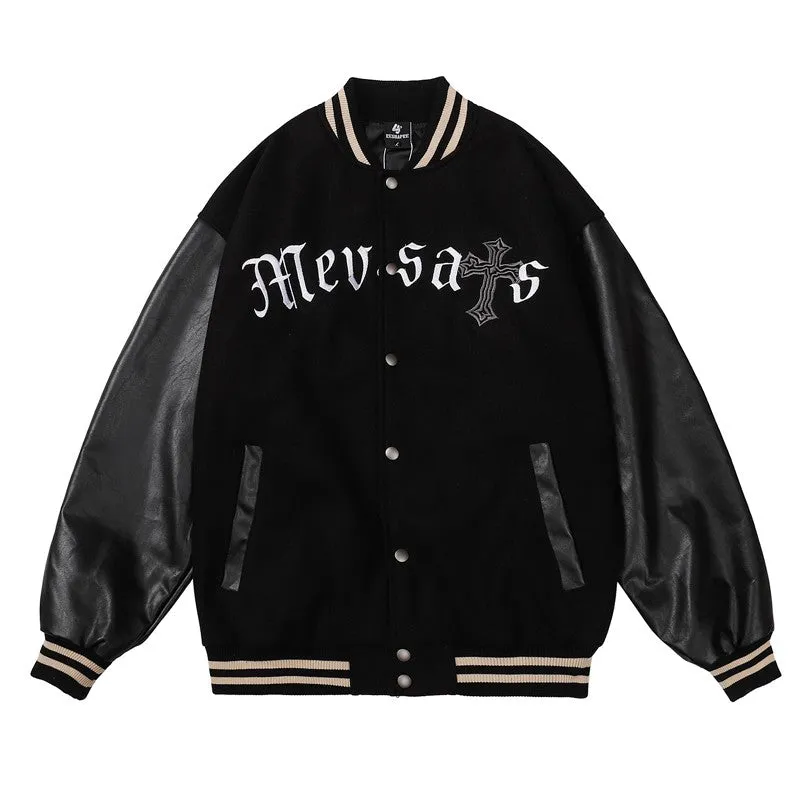 Unisex embroidered color-blocking baseball jacket men's winter jacket