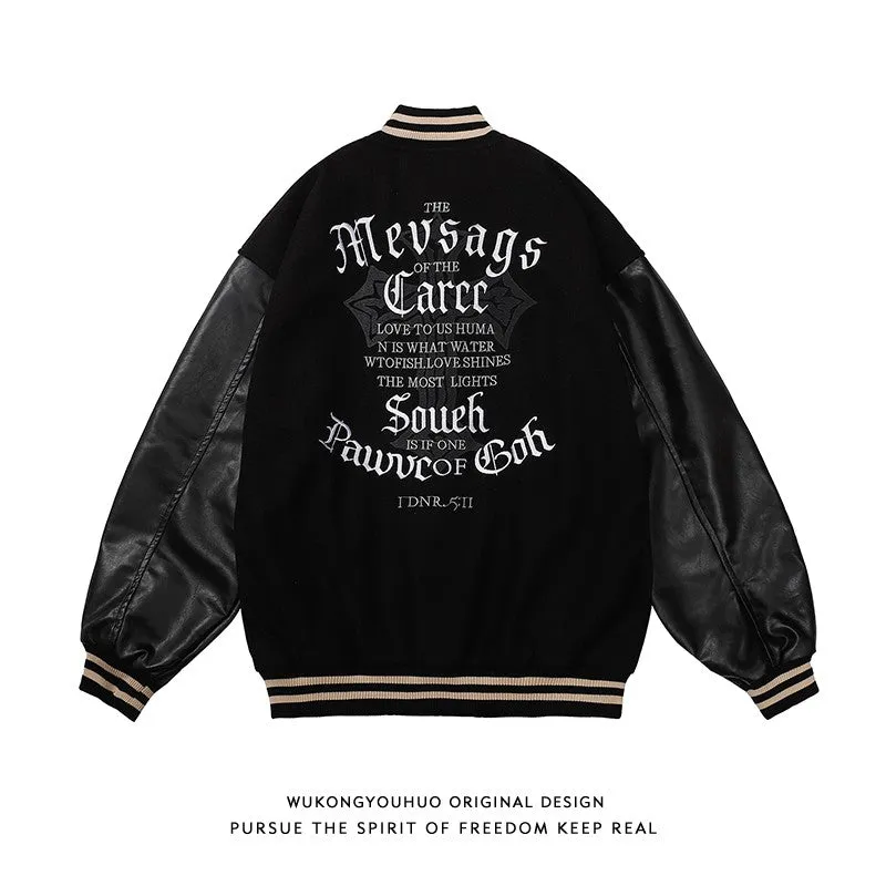 Unisex embroidered color-blocking baseball jacket men's winter jacket
