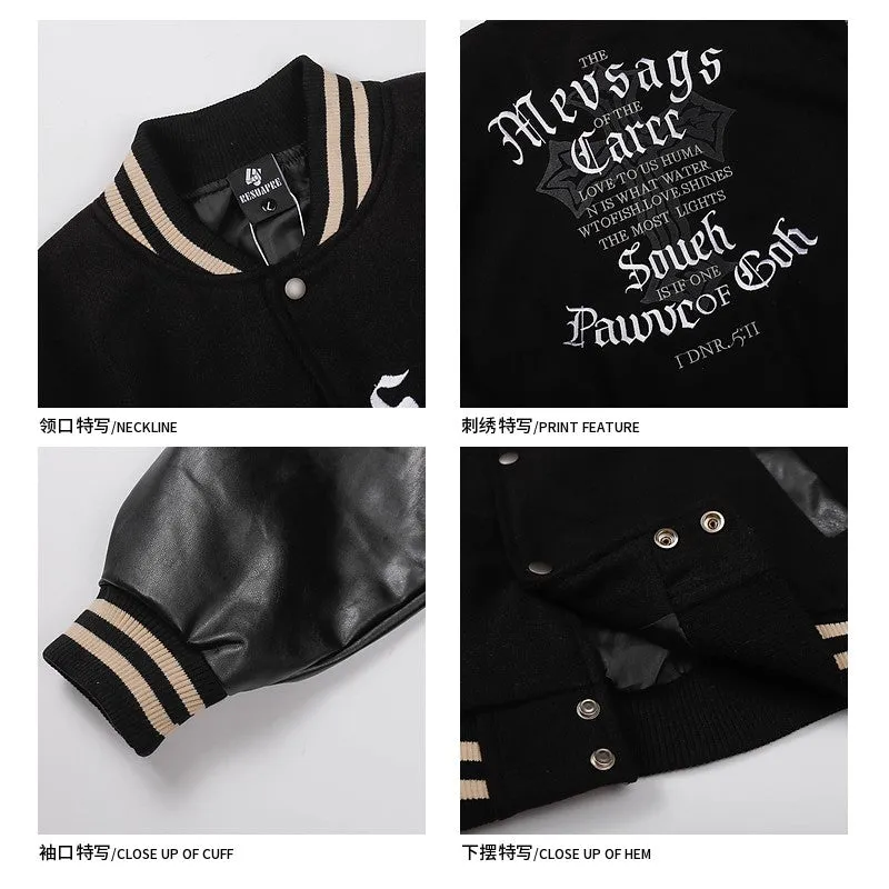 Unisex embroidered color-blocking baseball jacket men's winter jacket