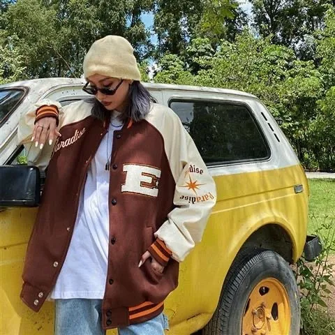 Unisex Oversized streetwear retro baseball uniform jacket women's