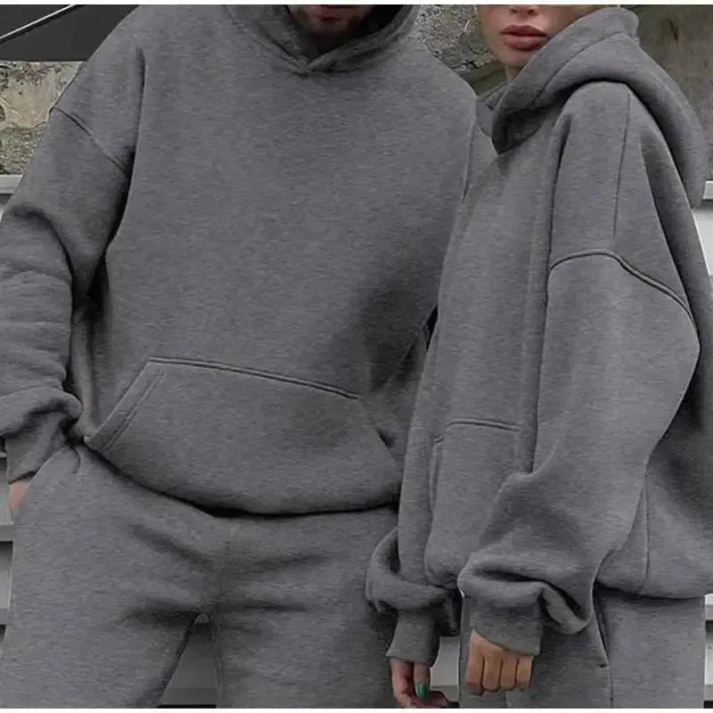 Unisex Tracksuit Two Pieces Sets Oversized Hooded Sweatshirts   Trousers