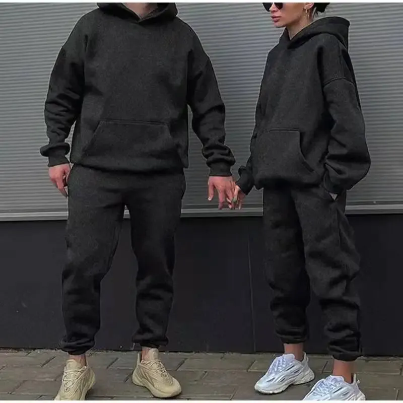 Unisex Tracksuit Two Pieces Sets Oversized Hooded Sweatshirts   Trousers