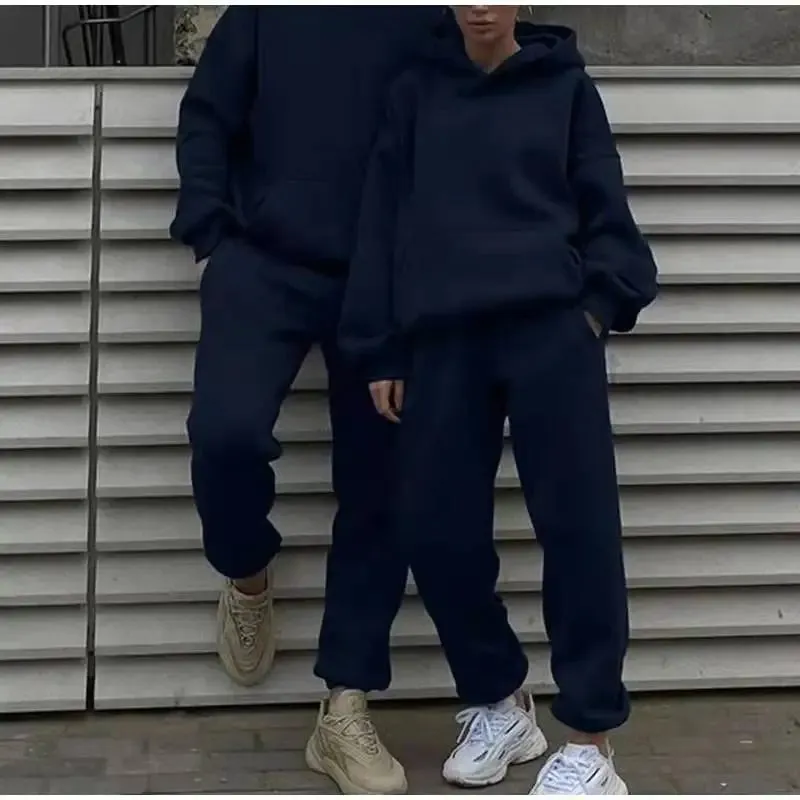 Unisex Tracksuit Two Pieces Sets Oversized Hooded Sweatshirts   Trousers
