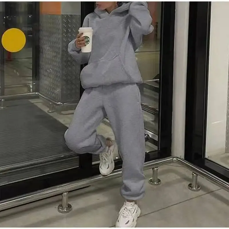 Unisex Tracksuit Two Pieces Sets Oversized Hooded Sweatshirts   Trousers