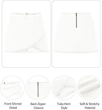 Vetinee Women's Tulip Hem Shirred Washed Casual Bodycon Short Jean Denim Skirt