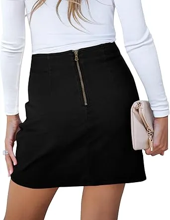 Vetinee Women's Tulip Hem Shirred Washed Casual Bodycon Short Jean Denim Skirt