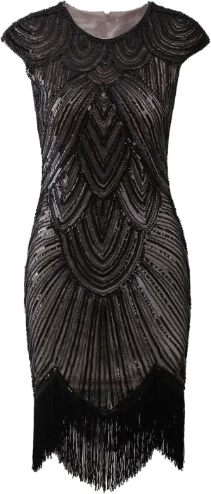 Vijiv Women's 1920s Vintage Embellished Sequin Beaded Flapper Evening Dress