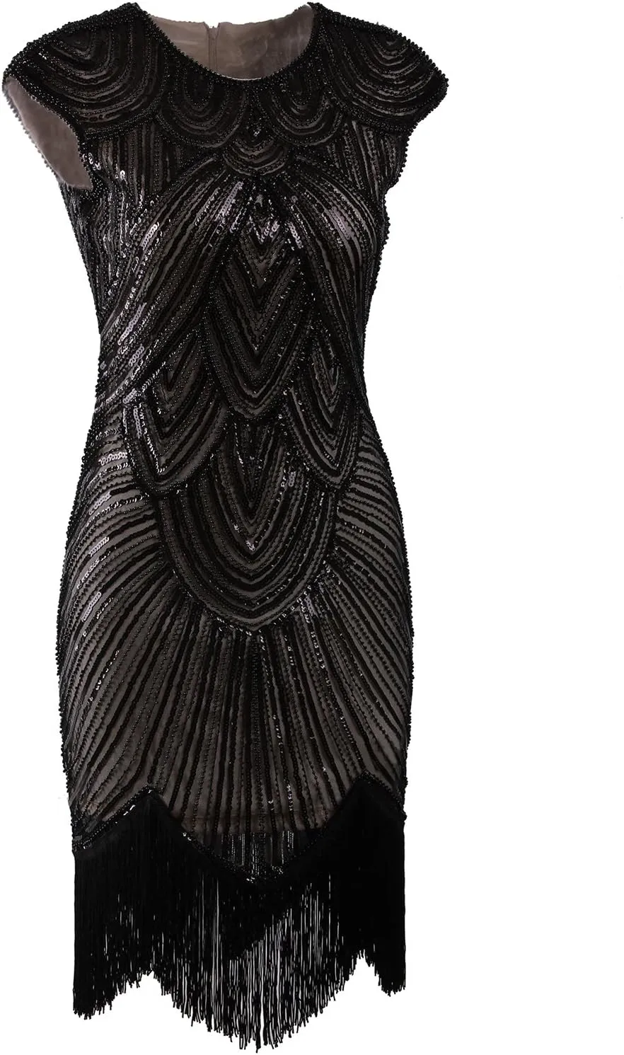 Vijiv Women's 1920s Vintage Embellished Sequin Beaded Flapper Evening Dress