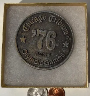 Vintage 1976 Metal Belt Buckle, Chicago Tribune, Olympic Games, Newspaper, 2 1/2", Heavy Duty, Quality, Made in USA, Gothic, For Belts