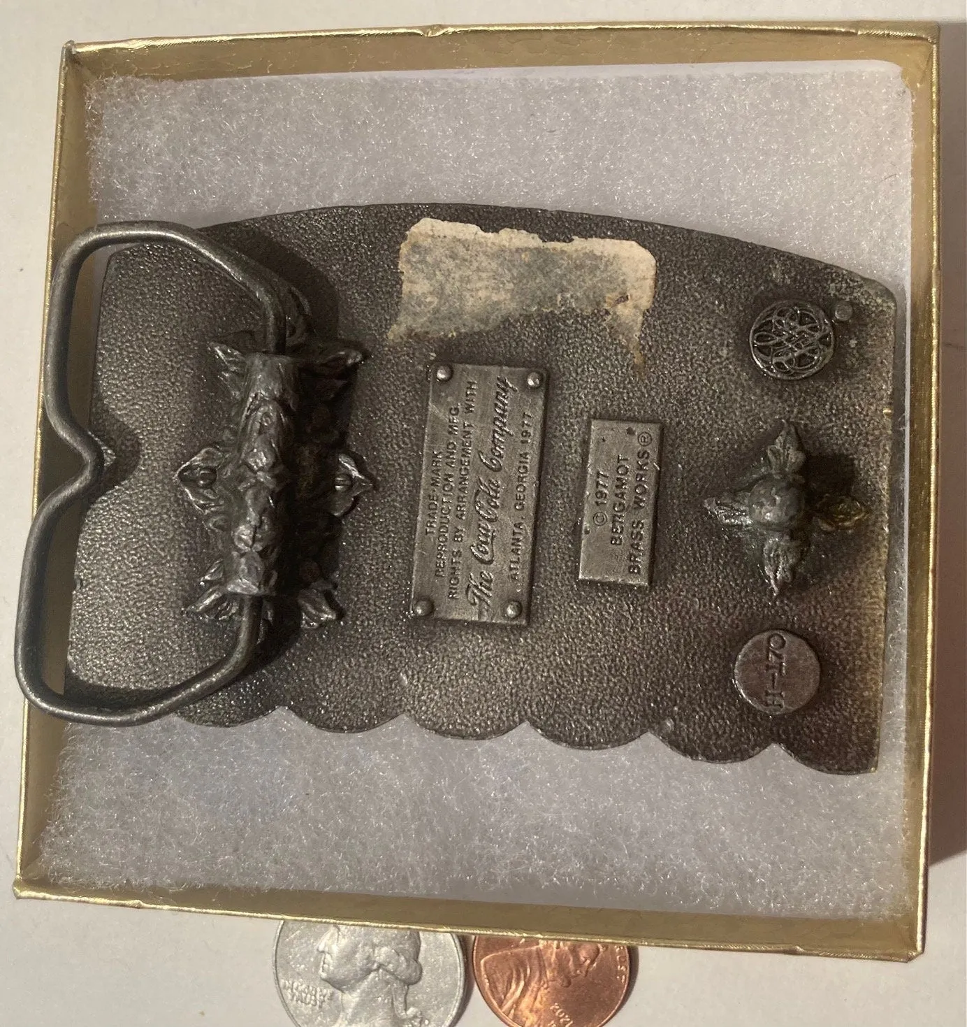 Vintage 1977 Metal Belt Buckle, Coca Cola, Coke, Soda Pop, 3 1/4" x 2 1/4", Heavy Duty, Quality, Thick Metal, Made in USA, For Belts