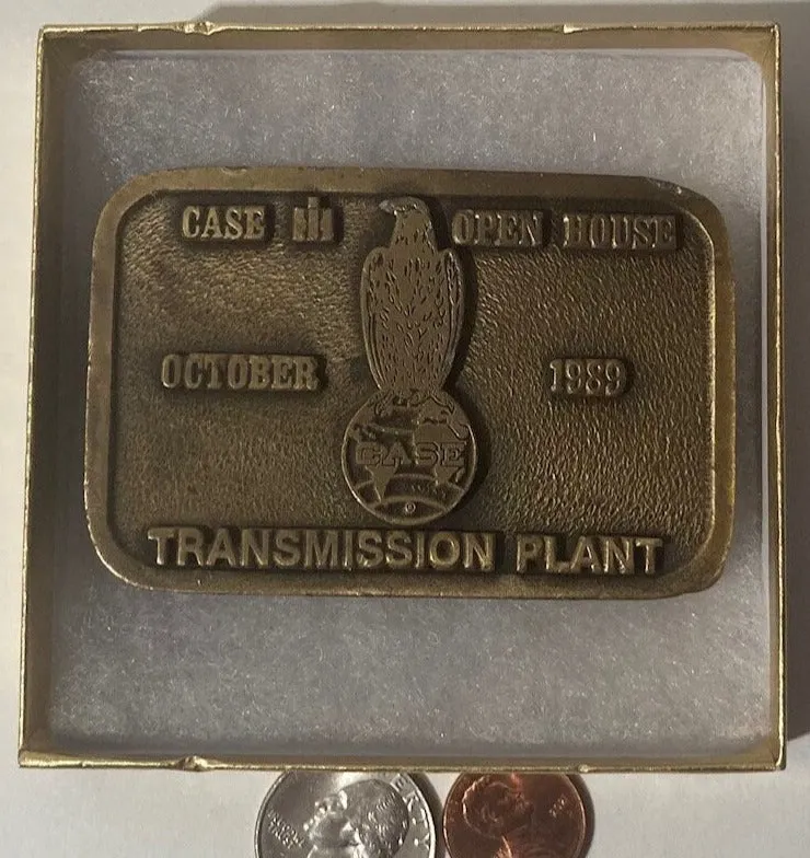 Vintage 1989 Metal Belt Buckle, Case, Tractor, International Harvester, Transmission Plant Open House, 3" x 2 1/4", Country and Western