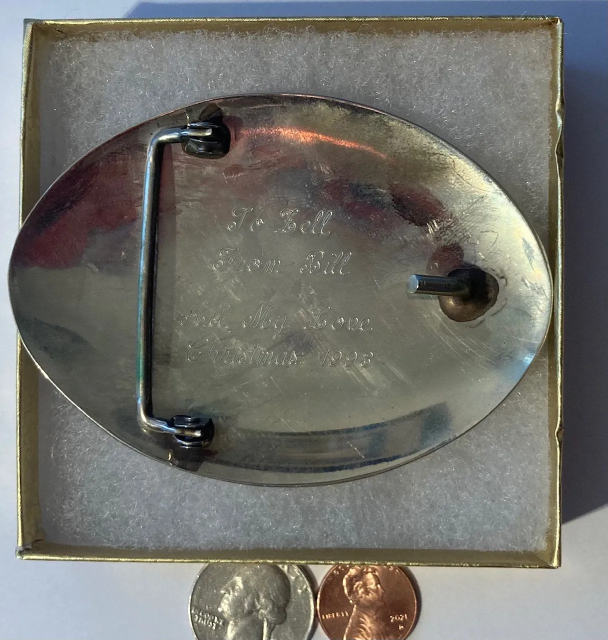 Vintage 1993 Metal Belt Buckle, Zell, Silver and Turquoise, Special Made Belt Buckle, 3 1/2, x 2 1/2", Quality, Made in USA, Country