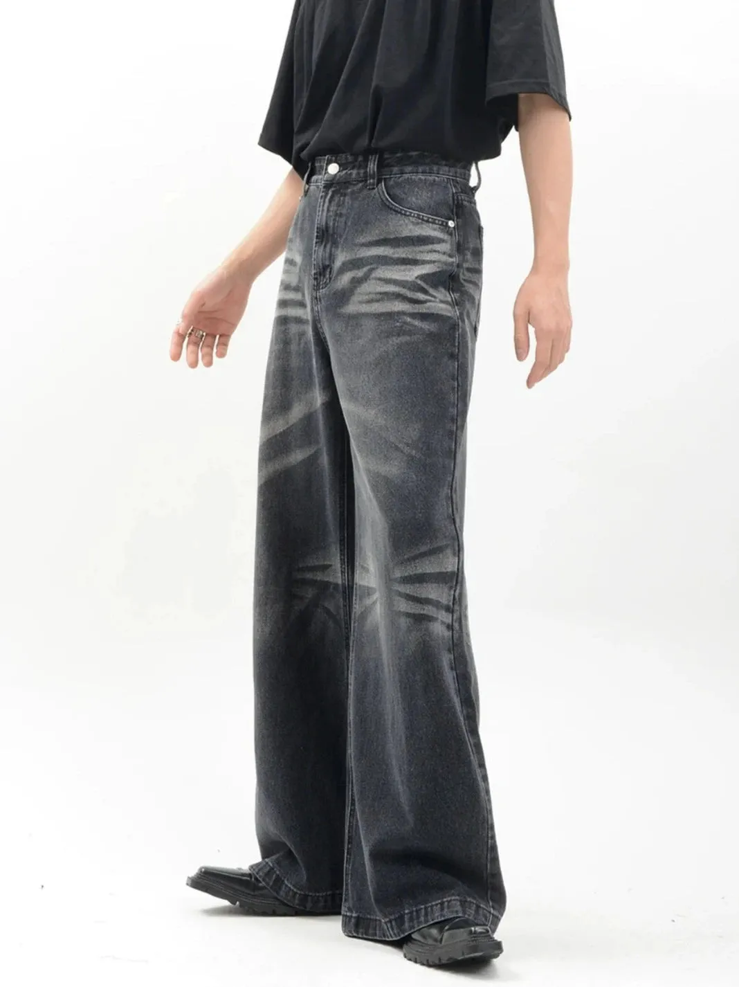 Vintage Acid Crease-Effect Straight-Leg Denim Jeans