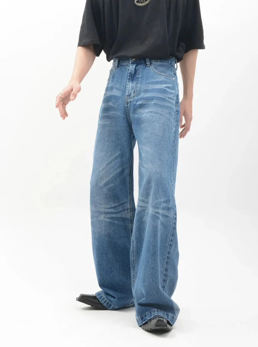 Vintage Acid Crease-Effect Straight-Leg Denim Jeans