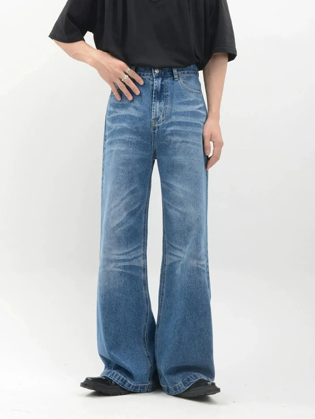 Vintage Acid Crease-Effect Straight-Leg Denim Jeans