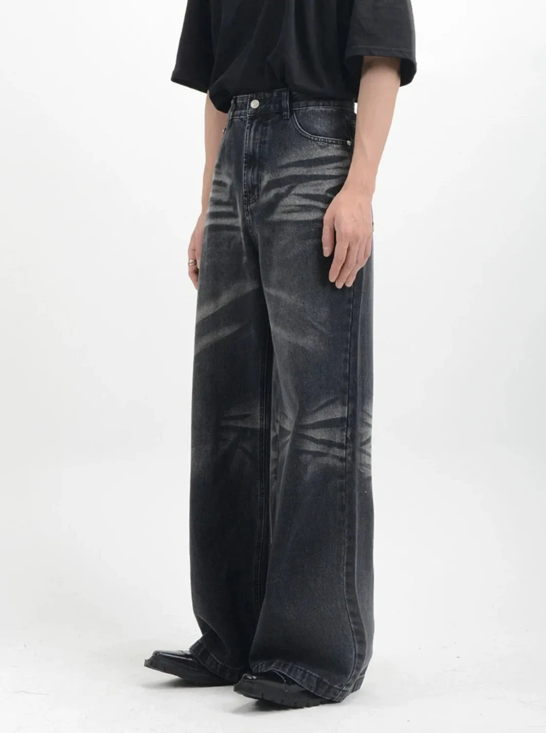 Vintage Acid Crease-Effect Straight-Leg Denim Jeans