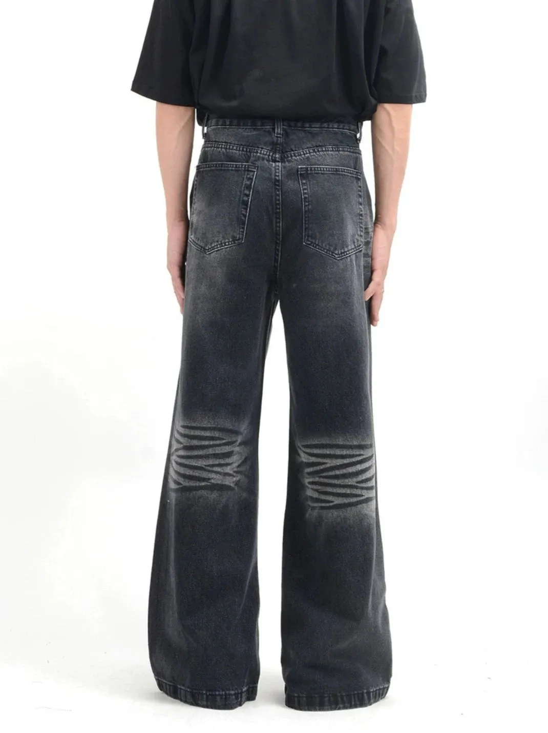 Vintage Acid Crease-Effect Straight-Leg Denim Jeans