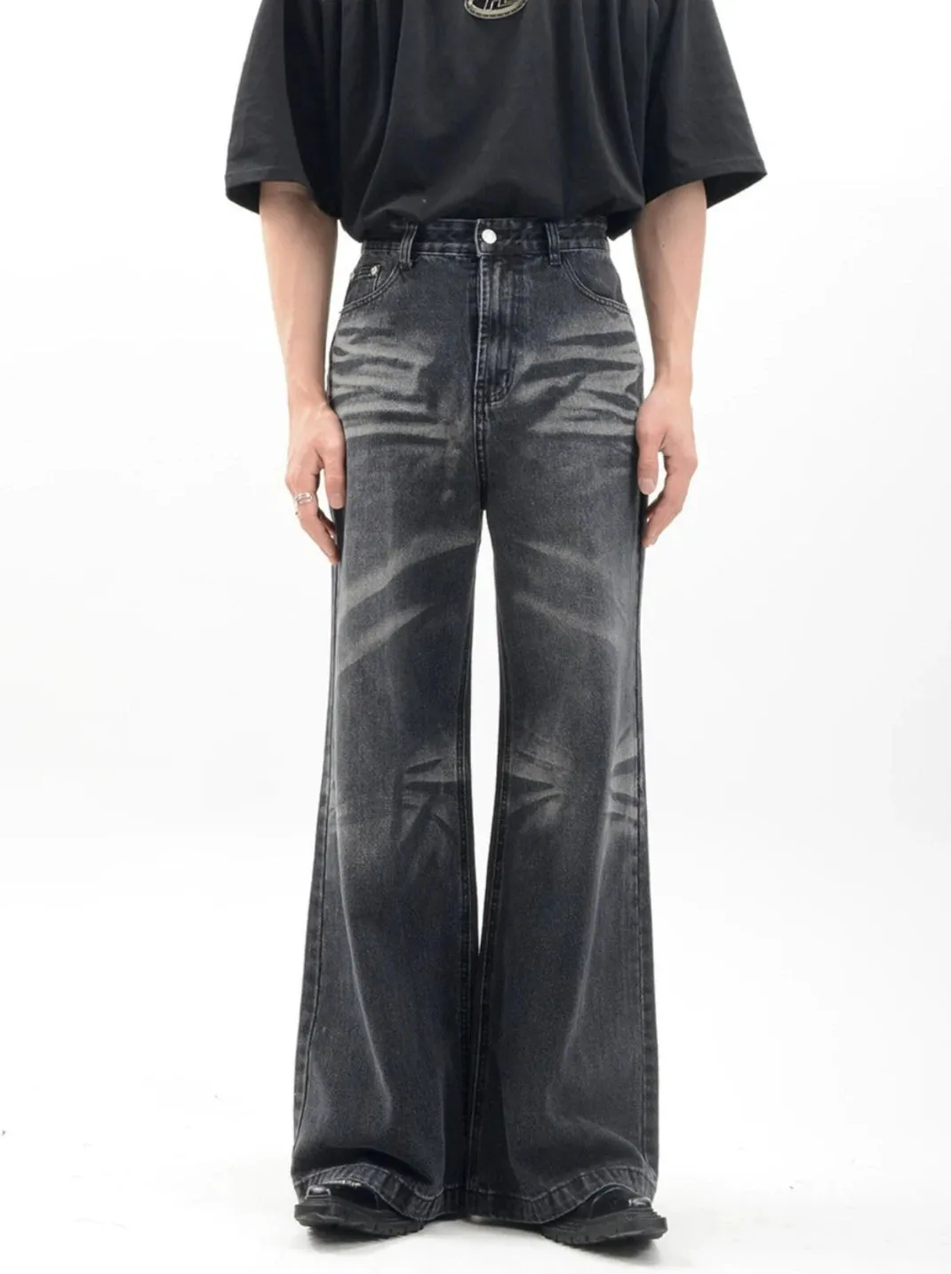 Vintage Acid Crease-Effect Straight-Leg Denim Jeans