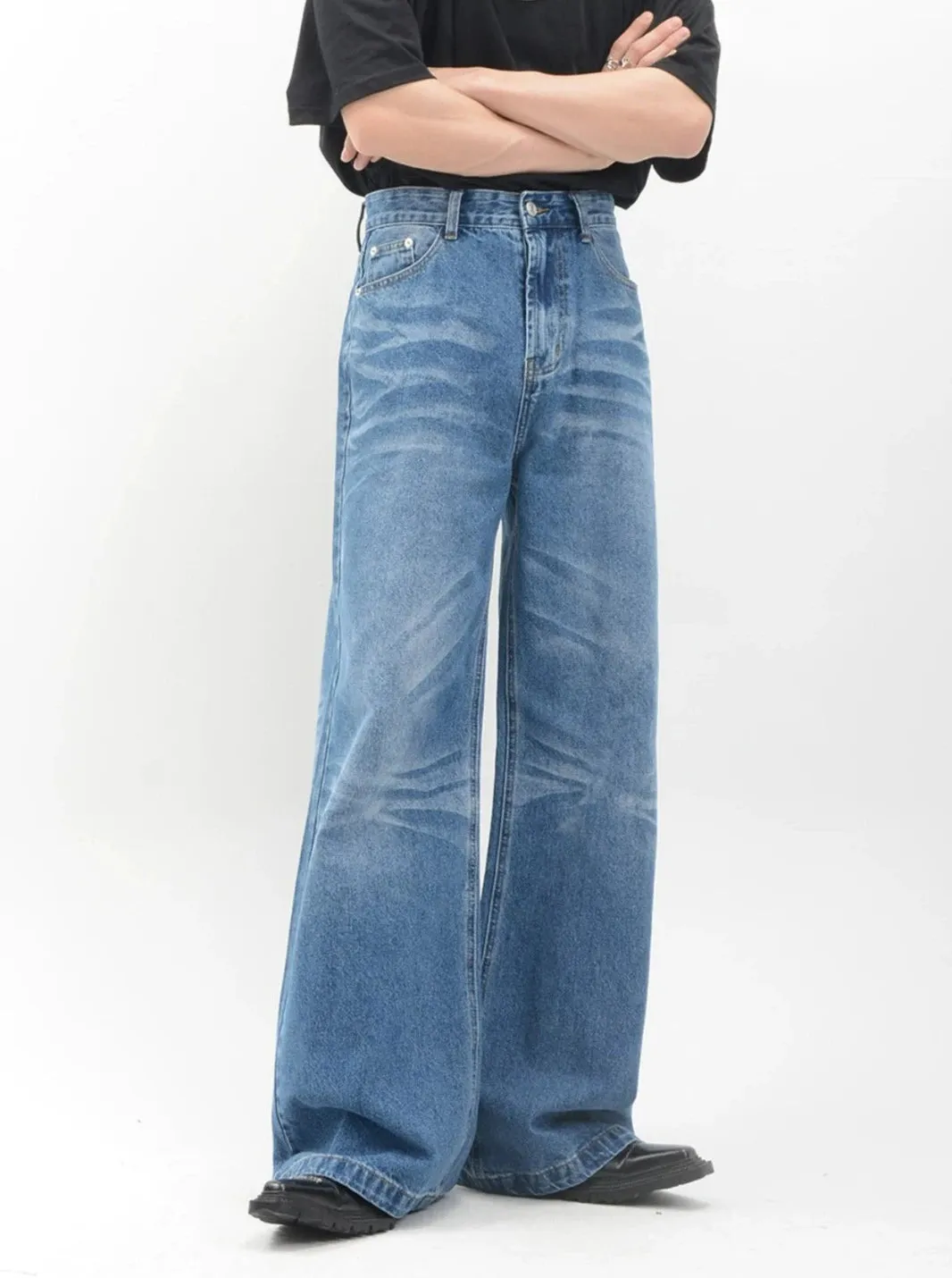 Vintage Acid Crease-Effect Straight-Leg Denim Jeans