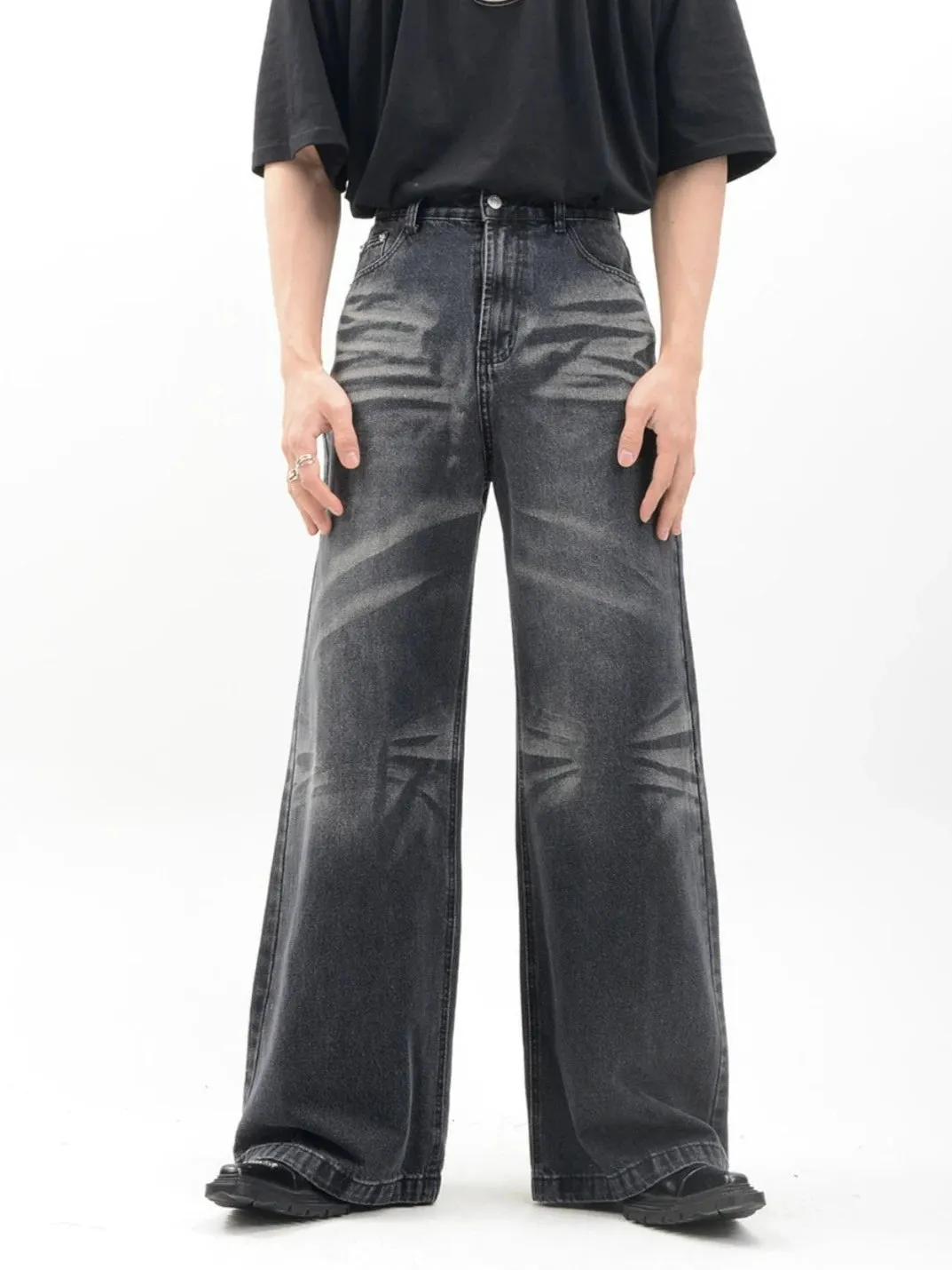Vintage Acid Crease-Effect Straight-Leg Denim Jeans