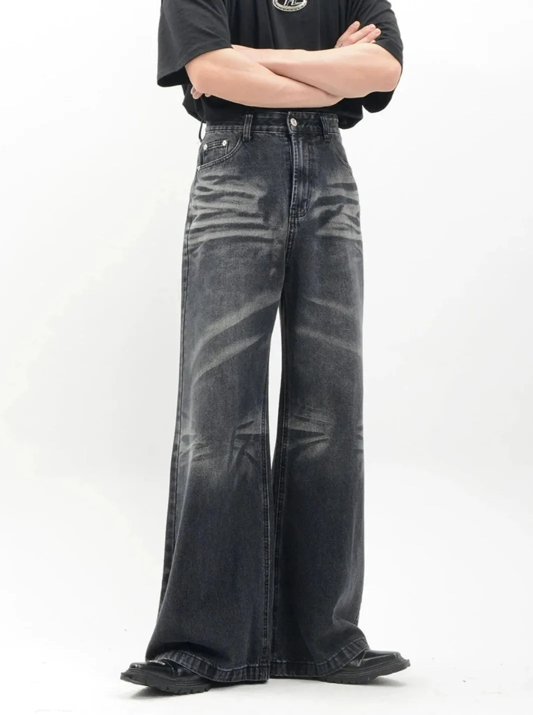 Vintage Acid Crease-Effect Straight-Leg Denim Jeans