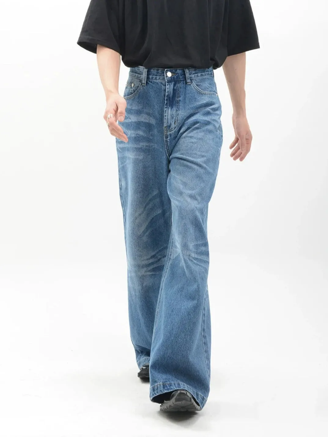 Vintage Acid Crease-Effect Straight-Leg Denim Jeans