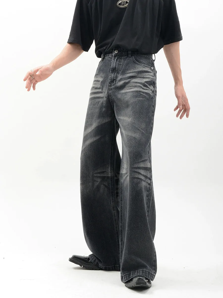 Vintage Acid Crease-Effect Straight-Leg Denim Jeans