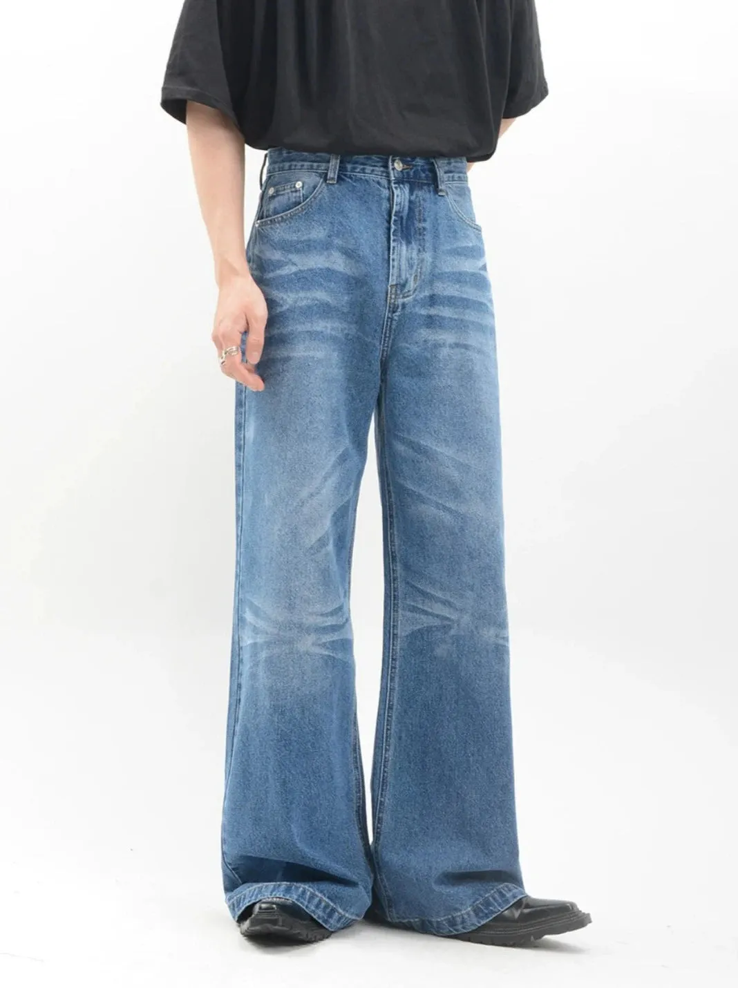 Vintage Acid Crease-Effect Straight-Leg Denim Jeans