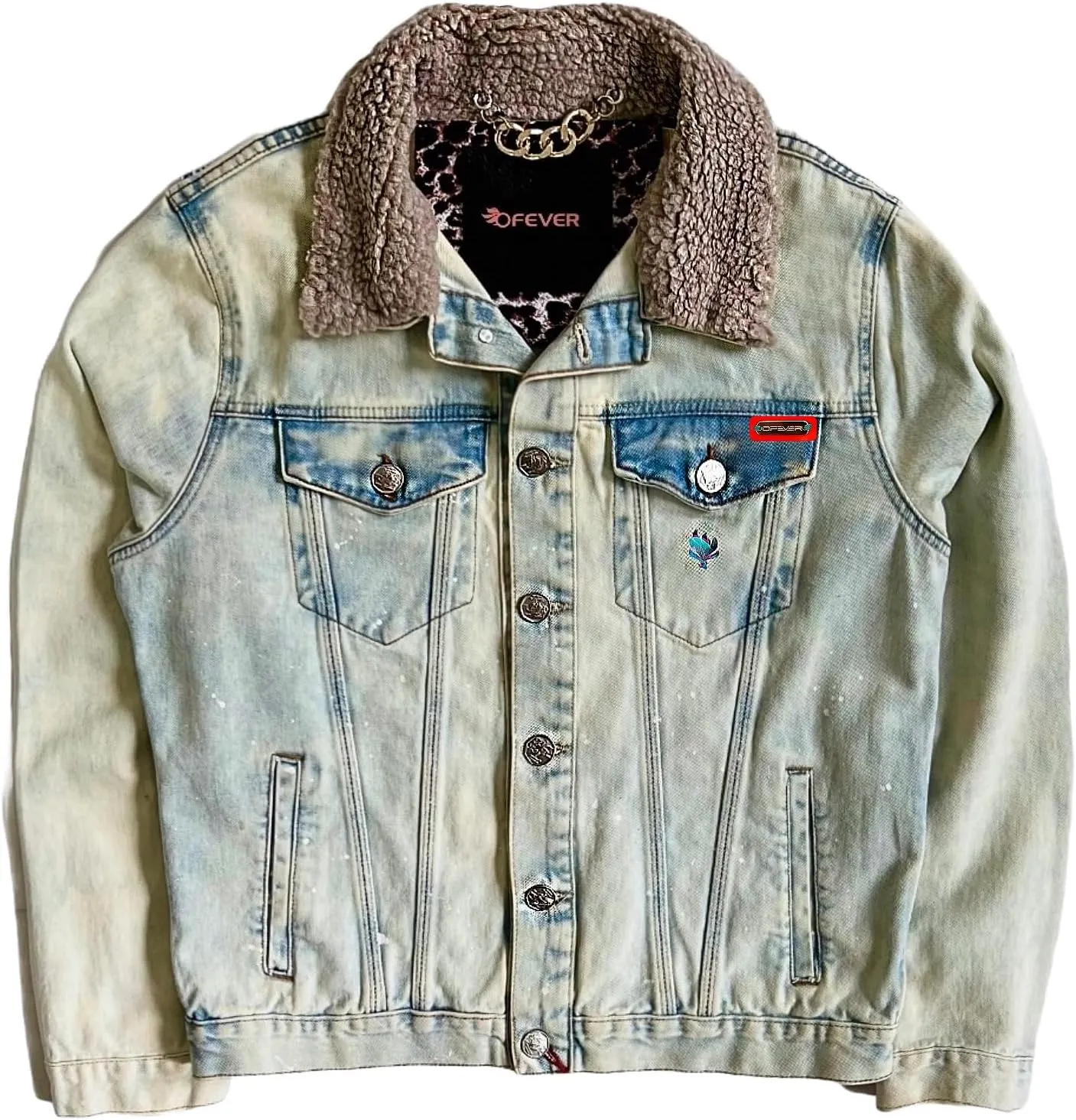 Vintage Acid-Wash Denim Jacket, Sherpa Collar, High-Fashion Patchwork, Patchwork Design, Handmade in Colombia