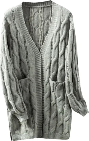 Vintage Cable Long Cardigan Sweaters for Women Open Front Oversized Chunky Knit Outwear Fall Elegant Sweater Coat