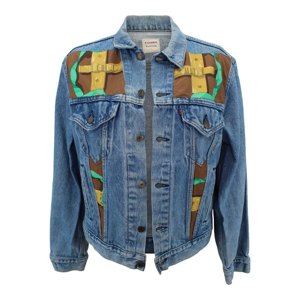 Vintage Denim Jacket Reclaimed With Silk "Ferronnerier" Scarf