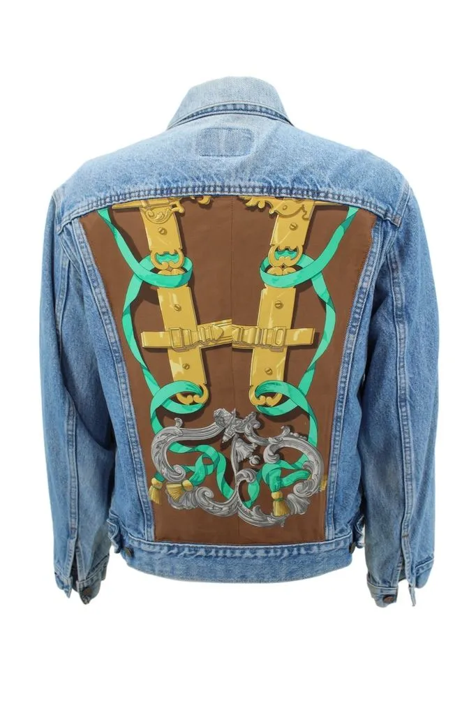 Vintage Denim Jacket Reclaimed With Silk "Ferronnerier" Scarf