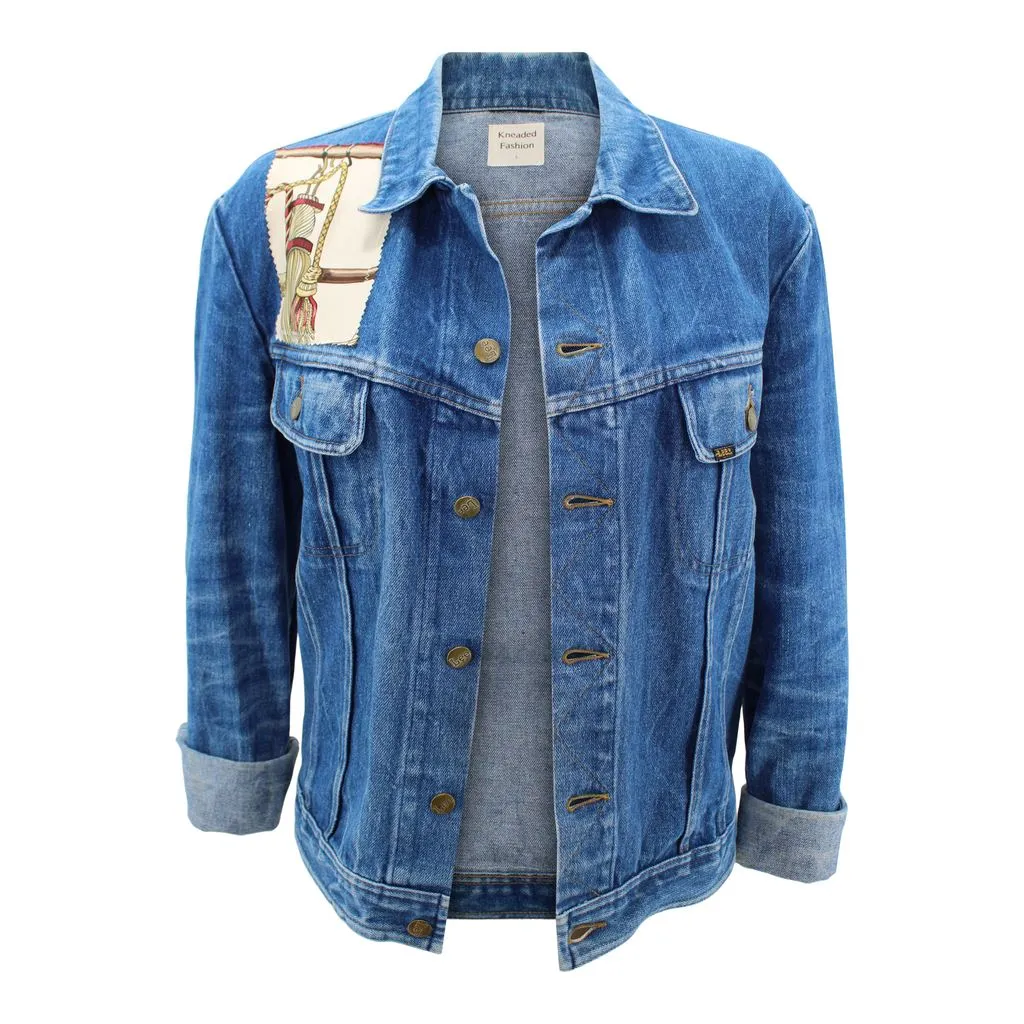 Vintage Denim Jacket Reclaimed With Silk "Passementerie" Scarf