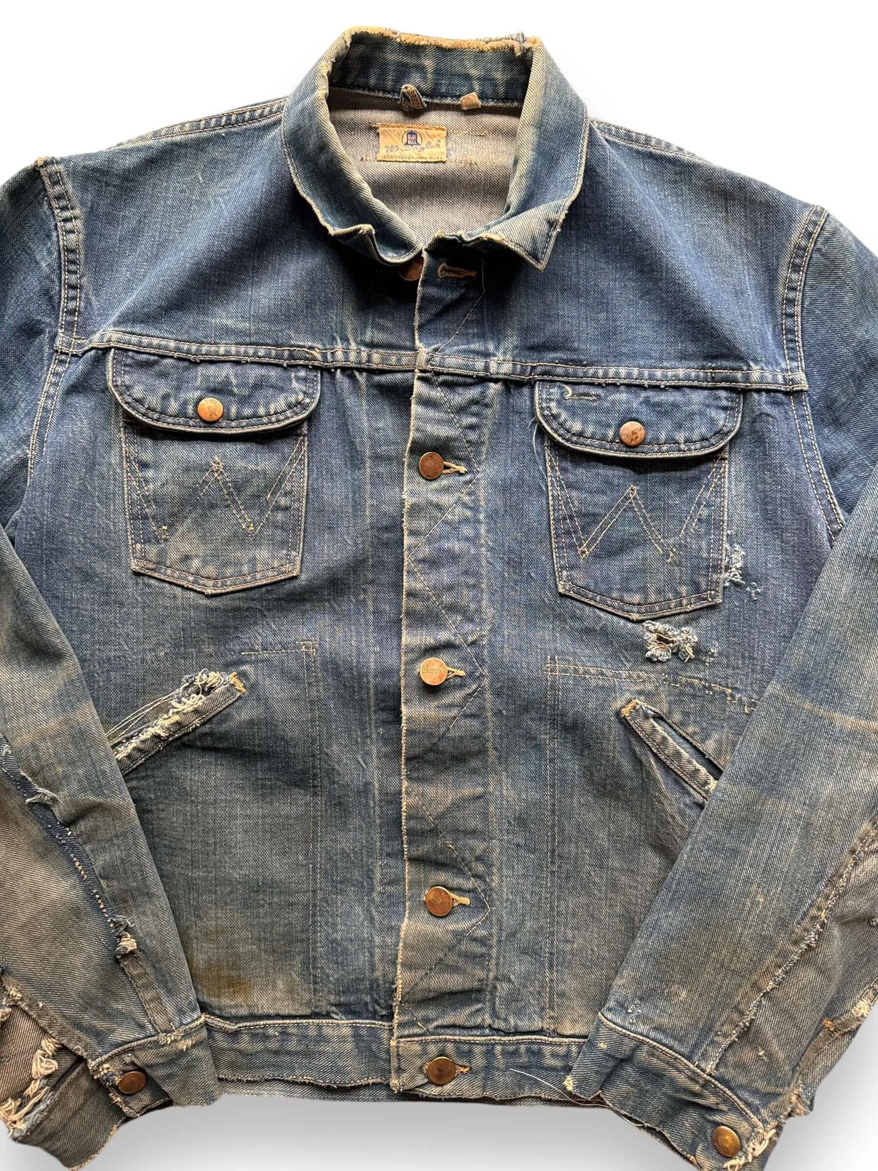 Vintage Distressed Wrangler Blue Bell 124MJ Denim Jacket SZ 42